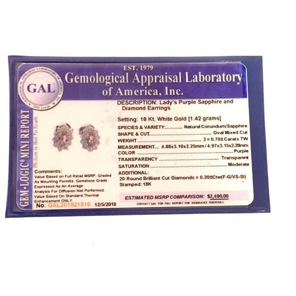 Diamond Sapphire Earrings 18k Gold Stud .90 CTW Certified $2,490 921516 - Picture 8 of 8